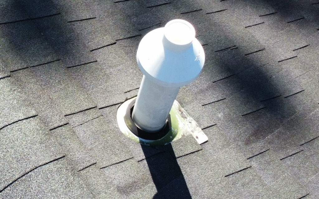 Failed pipe boot causeing roof leak. Roof inspection showed where leak came into the house. Roof needed replaced.