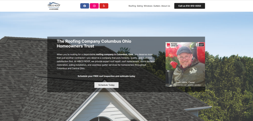Website homepage image for https://hibcoroof.com