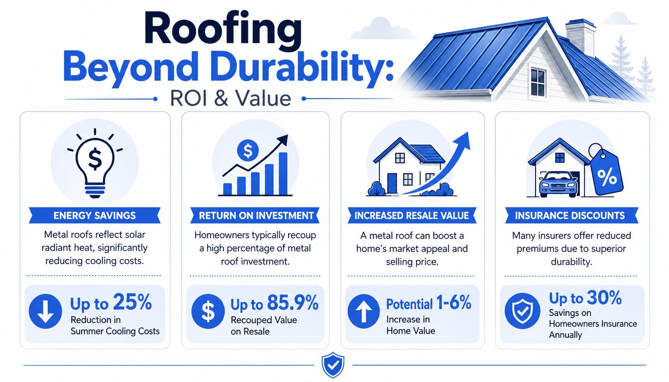 An infographic highlighting the financial benefits and return on investment of installing a metal roof.