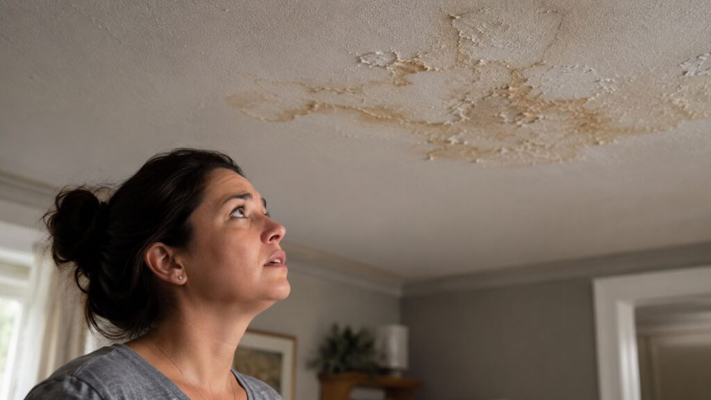 Water stains from roof leak needing repair