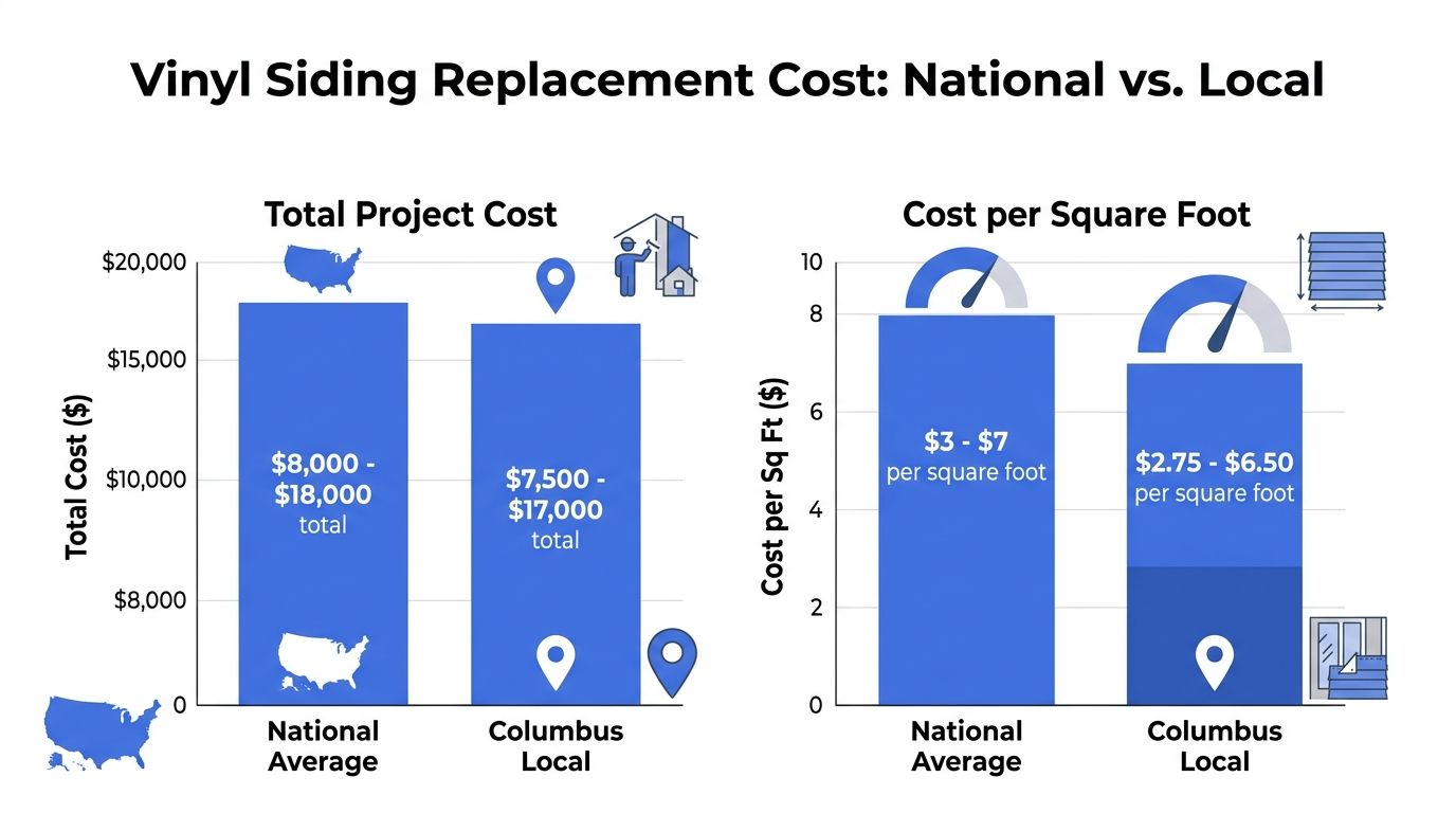 A comparison chart showing vinyl siding replacement costs nationally versus locally in Columbus.